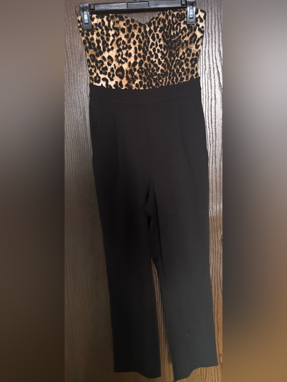 Express Strapless Leopard Bustier Black Jumpsuit